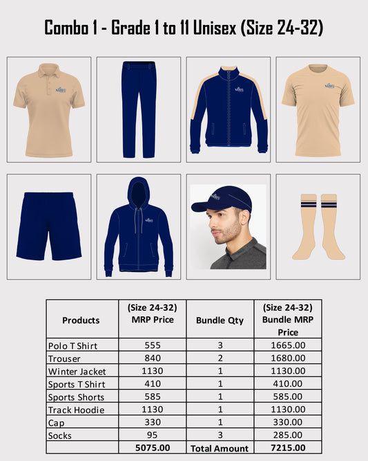 Combo 1 - Grade 1 to 11 Unisex (Size 24-32)- Naavu School